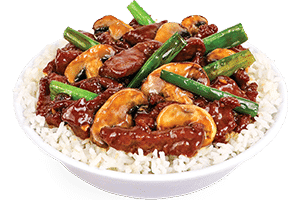 Pei Wei Mongolian Beef- Wok-seared steak with garlic, scallions, and mushrooms. Tossed in a rich and sweet soy sauce.